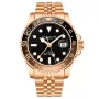 Stührling Swiss Aquadiver GMT 3968.5 horloge met een Zwart wijzerplaat en een horlogekast met een diameter van 42 mm en een Metalen Band in het Roségoud